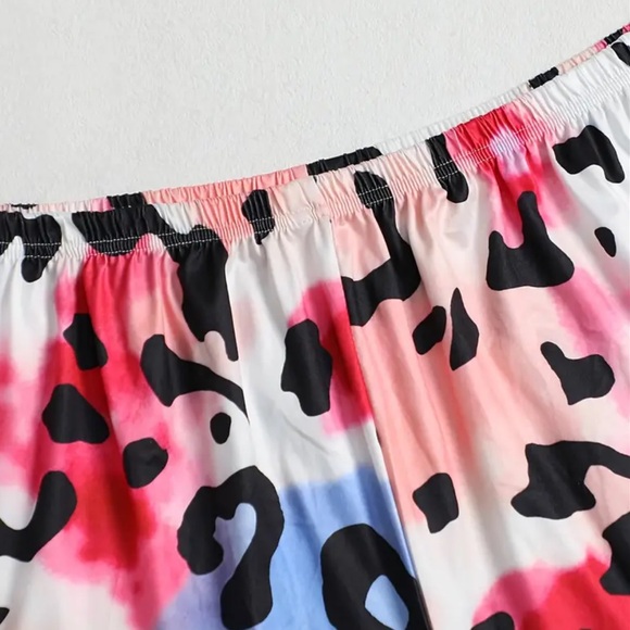 58. NEW| Plus Size Tie Dye Leopard Print Round Neck Cami Top & Shorts Pajamas - Picture 4 of 5